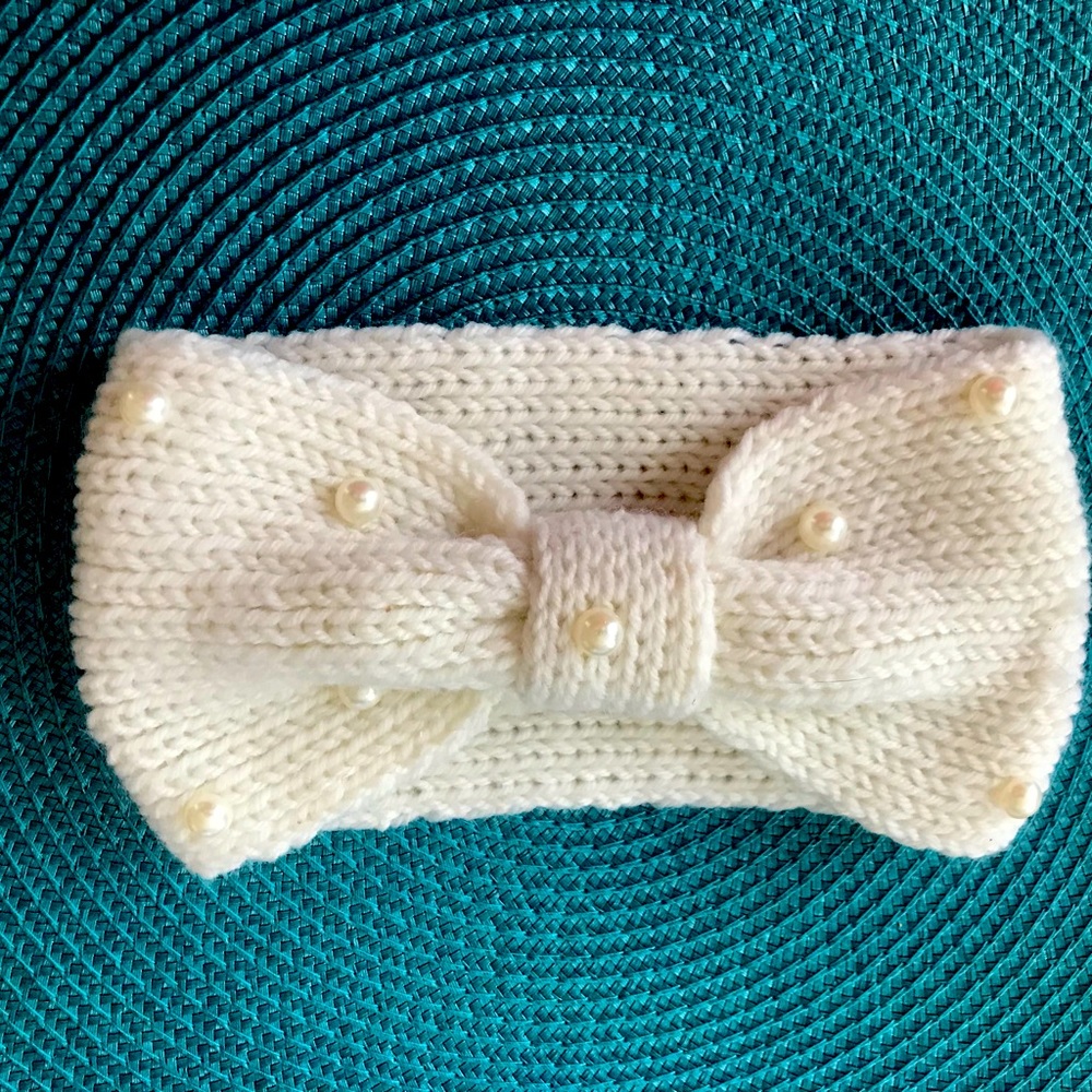 Faux Pearl Cross Knitted Headband